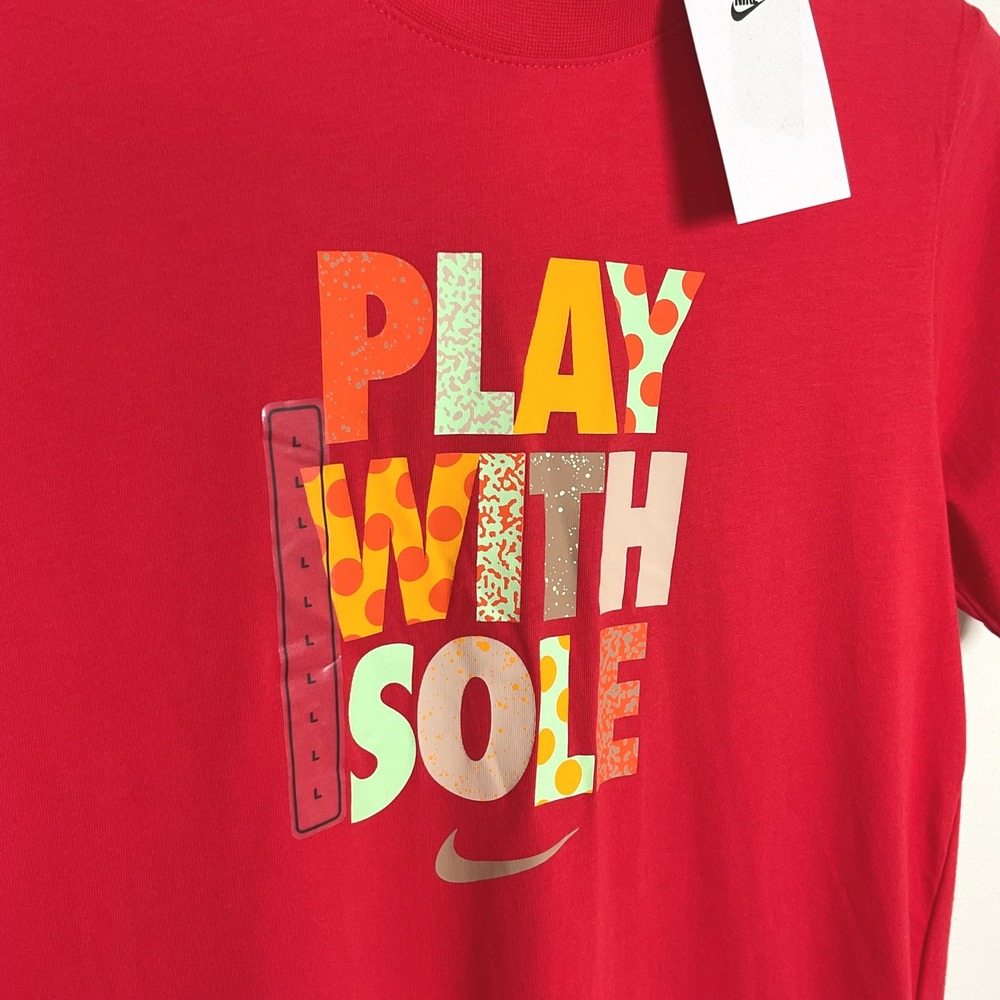 Nike Kids Play With Sole Red T-Shirt Graphic Tee Short Sleeve Top Large - Picture 2 of 7